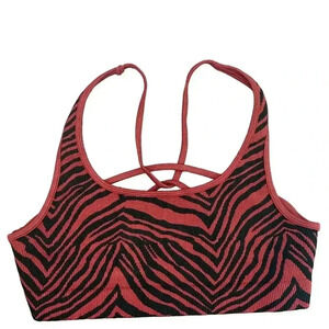 Free People Zebra Striped Sports Bra in Pink and Black